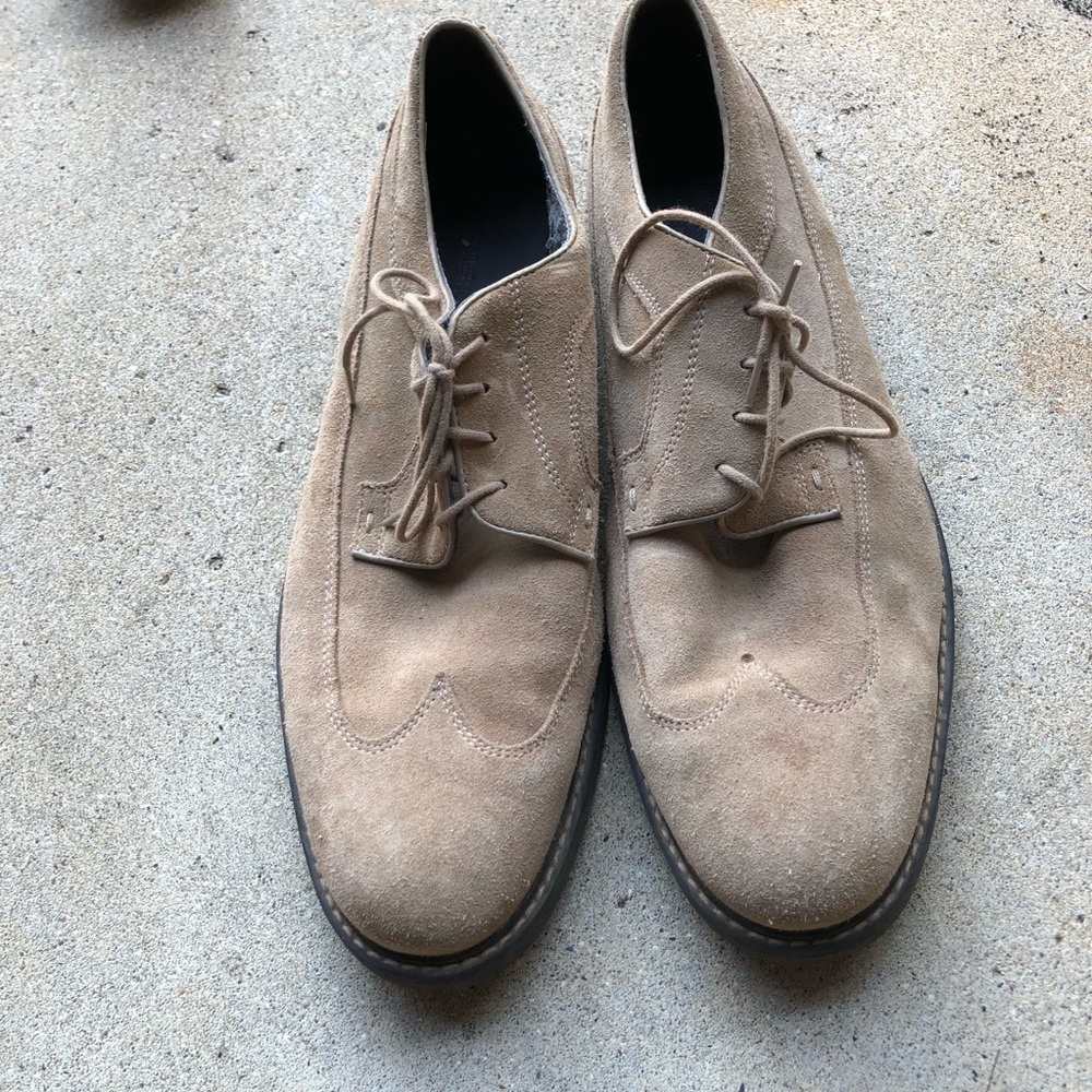 Saks Fifth Avenue Mens Danni Dress Shoes Size 12 Beige Cream Lace‎ Up Suede